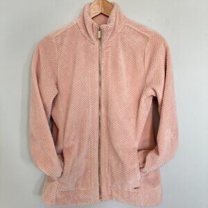 Calvin Klein Blush Pink Gold Zip-up Feminine Fleece Jacket Pockets Size Small